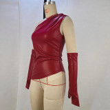 Sleeveless Slash Neck PU Leather Vest(With Sleeve Cover) GPBY-15457