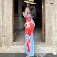Print Tube Tops Split Midi Dress GPBY-15786