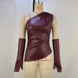 Sleeveless Slash Neck PU Leather Vest(With Sleeve Cover) GPBY-15457