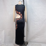 Sexy Print Sleeveless Hollow Out Maxi Dress GPBY-15746