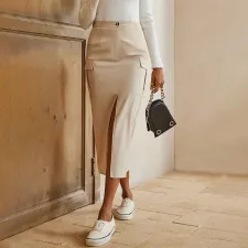 Casual Button Split Half Body Skirt GYSQ-ZRDJ0960