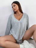 Loose V Neck Long Sleeve Tops GYSQ-UTEF2680