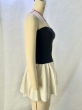 Off Shoulder Color-blocked Patchwork Pleated Mini Dress GPBY-15725