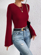 Flare Sleeve O Neck Slim T Shirt GYSQ-CCEF1860