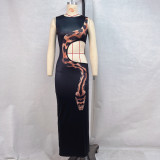 Sexy Print Sleeveless Hollow Out Maxi Dress GPBY-15746