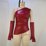 Sleeveless Slash Neck PU Leather Vest(With Sleeve Cover) GPBY-15457