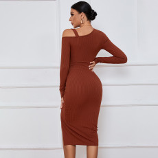 Long Sleeve Drawstring Split Midi Dress GYSQ-WDCG2610
