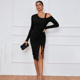 Long Sleeve Drawstring Split Midi Dress GYSQ-WDCG2610
