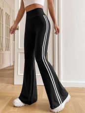 High Waist Stripe Patchwork Micro Flare Pants GYSQ-KPED1310