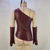 Sleeveless Slash Neck PU Leather Vest(With Sleeve Cover) GPBY-15457