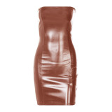 Sexy Wrap Chest Slim PU Leather Mini Dress GPBY-1421