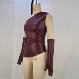 Sleeveless Slash Neck PU Leather Vest(With Sleeve Cover) GPBY-15457