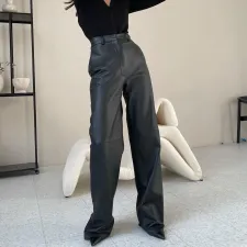 Fashion Solid Color PU Leather Straight Pant GPBY-8005