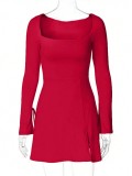 Square Neck High Waist Split Mini Dress GYSQ-CDEF1810