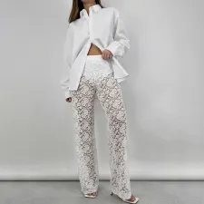 Lace See Through Patchwork Pants GPBY-15116