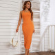 Solid Color Sling Tie Up Midi Dress GYSQ-CDBK1930