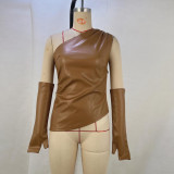 Sleeveless Slash Neck PU Leather Vest(With Sleeve Cover) GPBY-15457