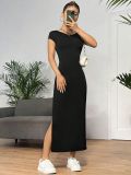 Backless Solid Color Knits Split Midi Dress GYSQ-CDEA2420