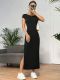 Backless Solid Color Knits Split Midi Dress GYSQ-CDEA2420