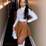 Solid Color PU Leather Half Mini Skirt GPBY-16353