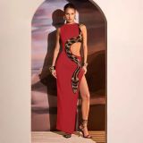 Sexy Print Sleeveless Hollow Out Maxi Dress GPBY-15746