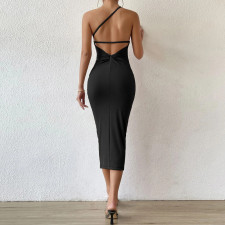 Sleeveless Slash Shoulder Backless Midi Dress GYSQ-CDCJ2210