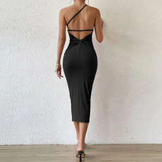 Sleeveless Slash Shoulder Backless Midi Dress GYSQ-CDCJ2210