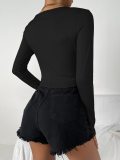 Long Sleeve V Neck Slim T Shirt GYSQ-UTEF2080