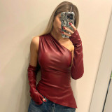 Sleeveless Slash Neck PU Leather Vest(With Sleeve Cover) GPBY-15457