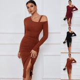 Long Sleeve Drawstring Split Midi Dress GYSQ-WDCG2610