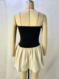 Off Shoulder Color-blocked Patchwork Pleated Mini Dress GPBY-15725