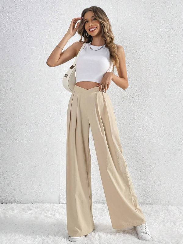 Solid Color Pleated Loose Wide Leg Pants GYSQ-ZPDH0430