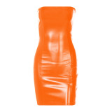 Sexy Wrap Chest Slim PU Leather Mini Dress GPBY-1421