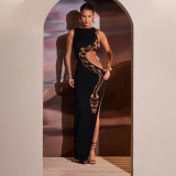 Sexy Print Sleeveless Hollow Out Maxi Dress GPBY-15746