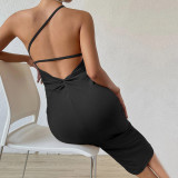 Sleeveless Slash Shoulder Backless Midi Dress GYSQ-CDCJ2210