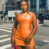 Sleeveless Slash Shoulder PU Leather Bodysuit GPBY-14379