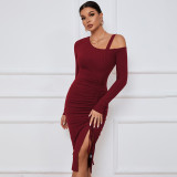 Long Sleeve Drawstring Split Midi Dress GYSQ-WDCG2610