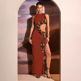 Sexy Print Sleeveless Hollow Out Maxi Dress GPBY-15746