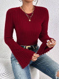 Flare Sleeve O Neck Slim T Shirt GYSQ-CCEF1860