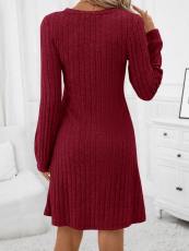 Long Sleeve V Neck Midi Dress GYSQ-CDEF2160
