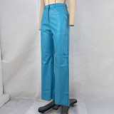 Fashion Solid Color PU Leather Straight Pant GPBY-8005