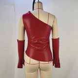 Sleeveless Slash Neck PU Leather Vest(With Sleeve Cover) GPBY-15457