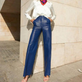 Fashion Solid Color PU Leather Straight Pant GPBY-8005