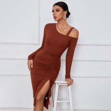Long Sleeve Drawstring Split Midi Dress GYSQ-WDCG2610