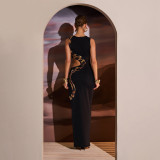 Sexy Print Sleeveless Hollow Out Maxi Dress GPBY-15746