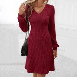 Long Sleeve V Neck Midi Dress GYSQ-CDEF2160