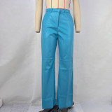 Fashion Solid Color PU Leather Straight Pant GPBY-8005