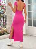 Backless Solid Color Knits Split Midi Dress GYSQ-CDEA2420