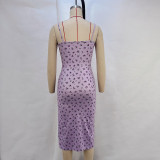 Halter Floral Print Split Midi Dress GPBY-14533