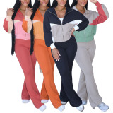 Long Sleeve Zipper Color Block Two Piece Pants Set AIL-301